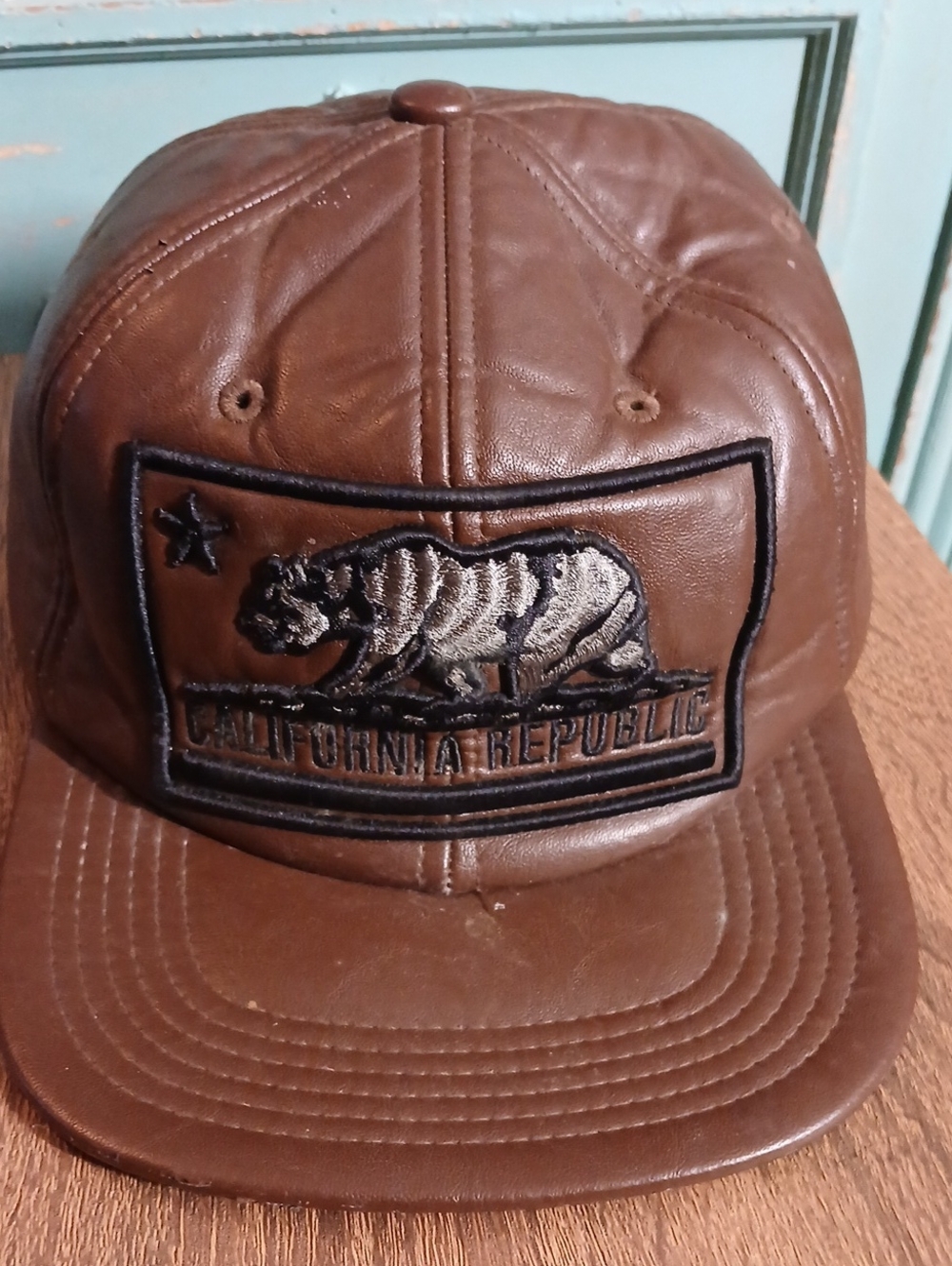 District Brown Leather-Style California Republic Cap 4350 District Brand